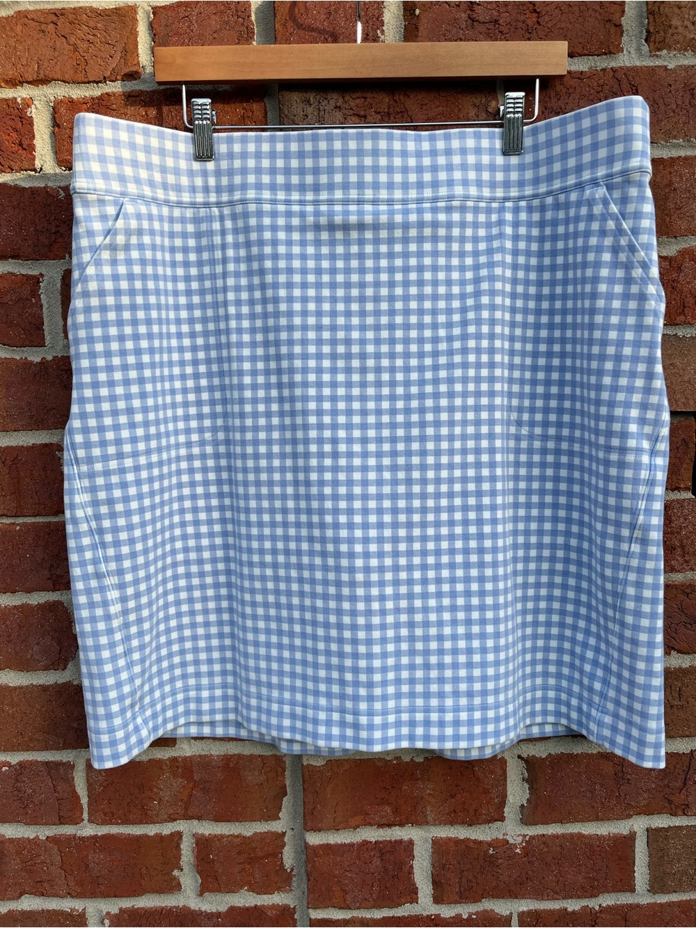 Duluth Trading Co Blue and White Gingham Mini Skirt